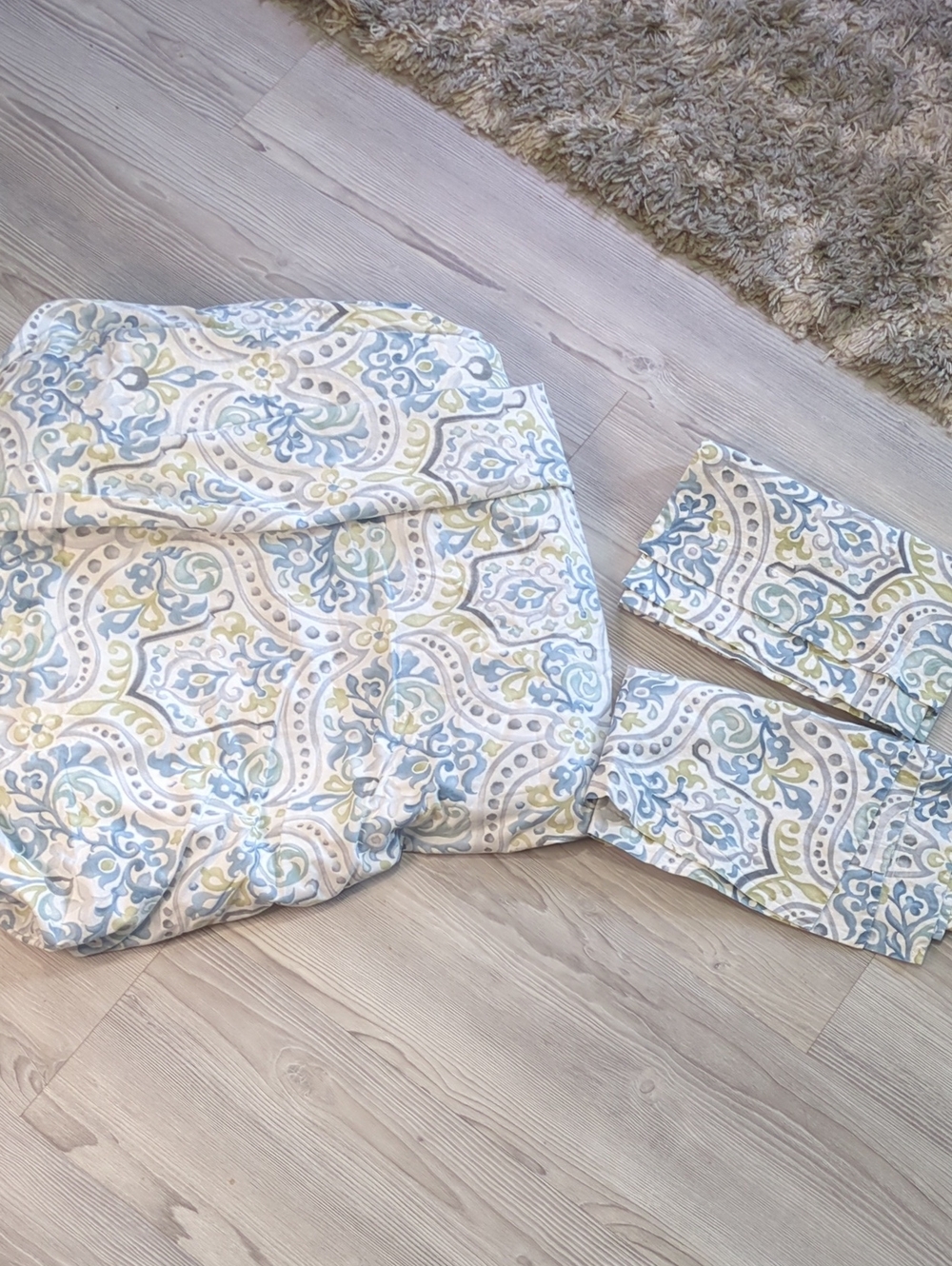 Pottery Barn King Duvet Cover 2 PCs Jessie Scroll Blue Green Organic Cotton - Picture 6 of 12